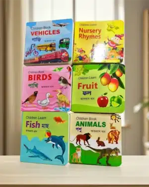 Mini Book Set Pink Box – 6 Children Board Books Vehicles, Fruits, Animals, Birds, Fish & Nursery Rhymes Books for Kids Children Learning Board Book Set with Colorful Pictures বাংলা ইংরেজি বোর্ড বুক শিশুদের জন্য – Mini Book Pink Box