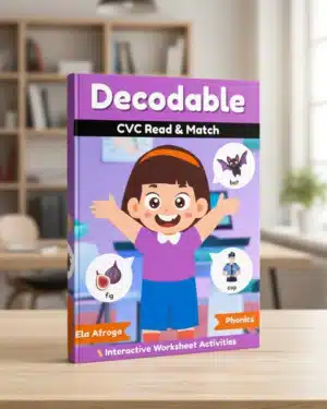 Decodable Book on CVC by Ela Afroga – ৭৮ পৃষ্ঠার Phonics e-book/PDF বই, শিশুদের CVC শব্দ চর্চা ও phonics ভিত্তিক পড়ার দক্ষতা বাড়ানোর জন্য। ডাউনলোড বা প্রিন্ট করে পড়া যাবে।