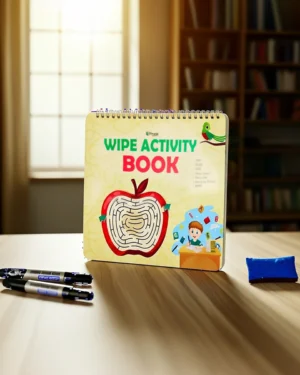 Wipe Activity Book with two colorful pens and an eraser wiper Kids writing and drawing on Wipe Activity Book Educational wipe-clean activity book for children aged 3-8